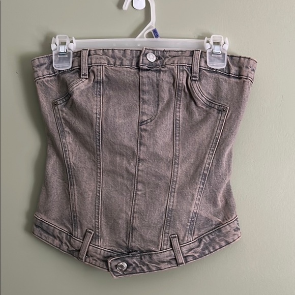 Zara Tops - Zara Strapless Denim Bustier in Faded Taupe